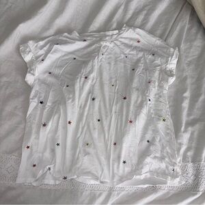 Lou & Grey LOFT Cozy 100% Cotton Star Embroidered Tee size L White rainbow